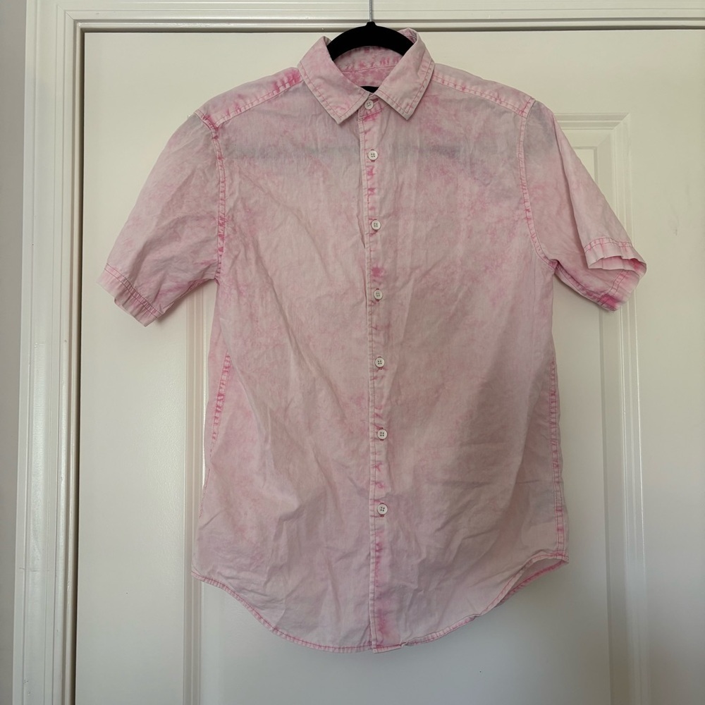 Original Use Men's Pink Short Sleeve Button Down Shirt